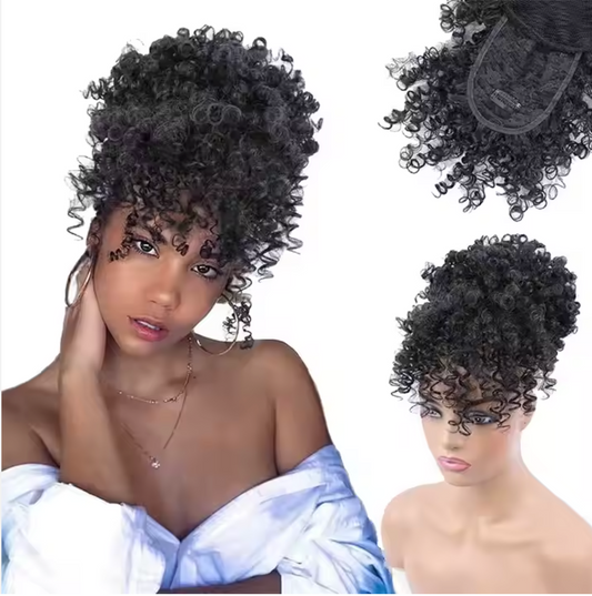 Short Curly Puff with Bangs - 6inches